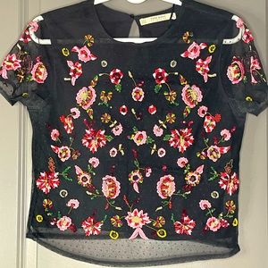 ZARA floral embroidery top blouse cropped size Medium